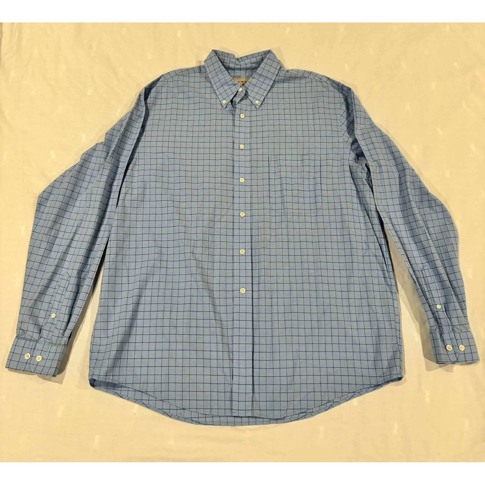 AKA Eddie Bauer Mens Blue‎ Grid Check Button Down Shirt 100% Cotton 17 36/37